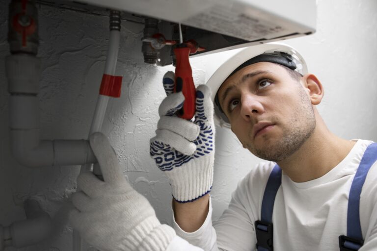 Worker repairing water heater (3)